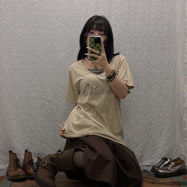 빈티지 코지 캐주얼 레이어드 스트라이프 아방핏 반팔티 K0115