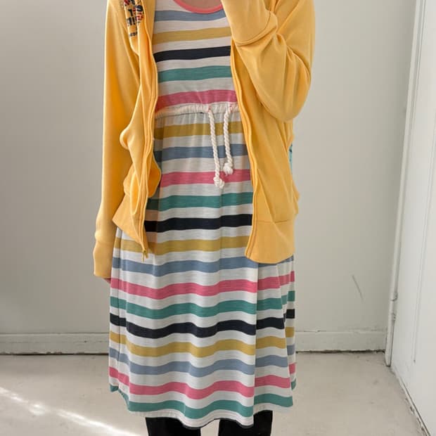 일본빈티지 키치 엘로우 후드집업