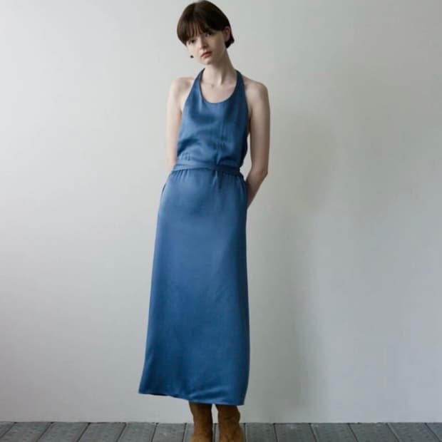 Blue halter wrap dress