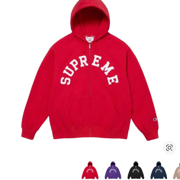 슈프림 x 챔피온 집업 후드 스웨트셔츠 레드 - 24SS