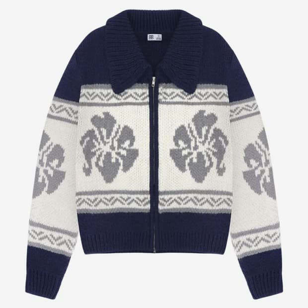 락케이크 플라워 코위찬 노르딕 가디건 네이비