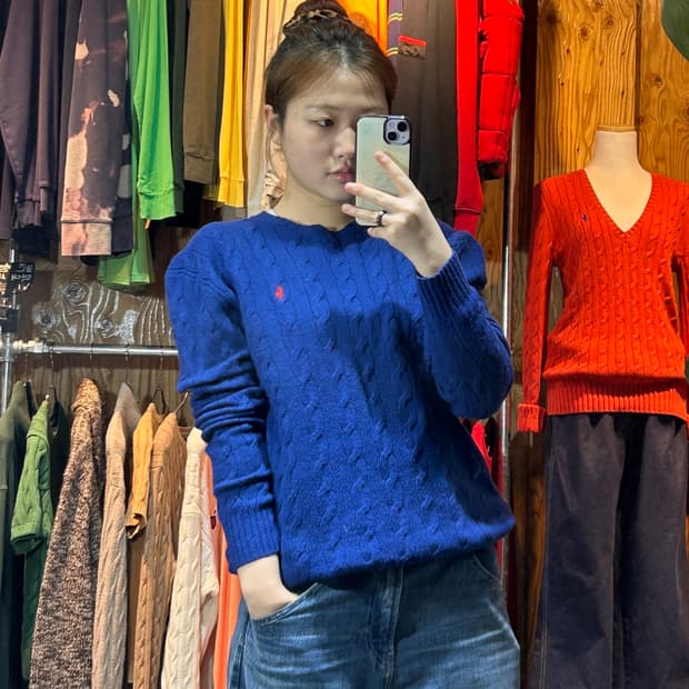 M 폴로랄프로렌 레드포니 케이블 블루 니트