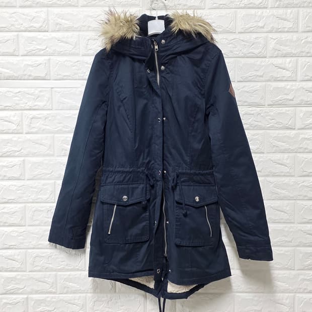 택포) 홀리스터 여성 네이비 퍼 후드 파카 S