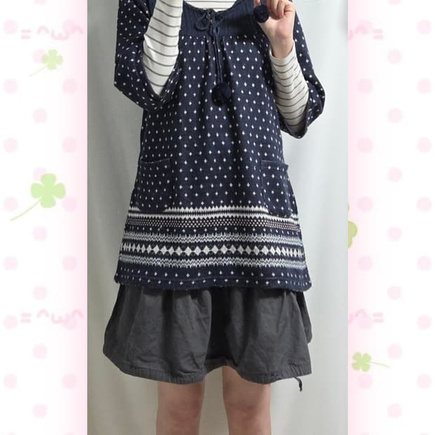 네이비 사와코 모리 폼폼이 니트 원피스