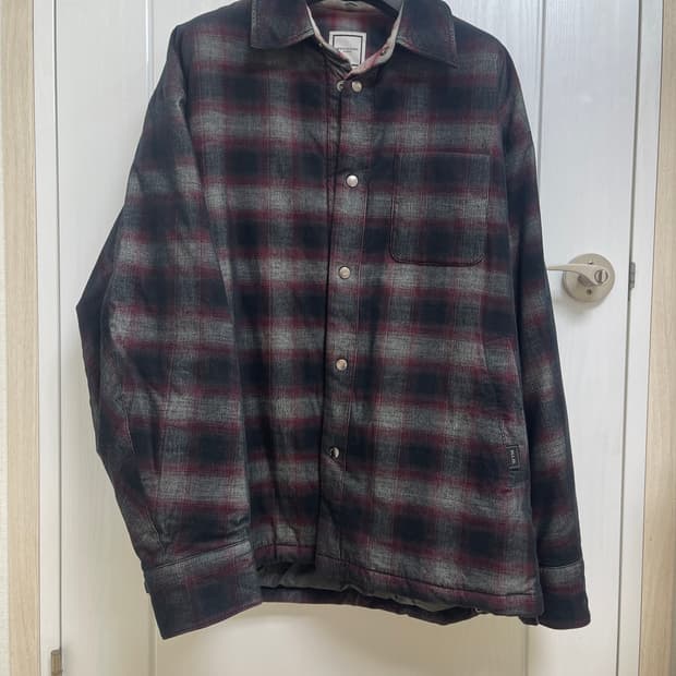 우영미 코듀로이 체크 후드 셔츠 레드 50사이즈