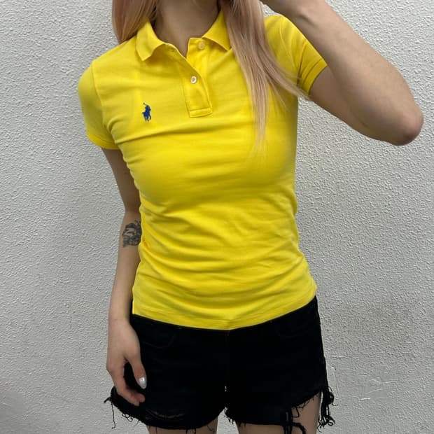 폴로 랄프로렌 블루포니 옐로우 카라 티 S