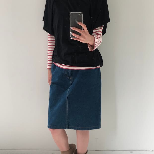일본빈티지 블랙 레이어드 반팔