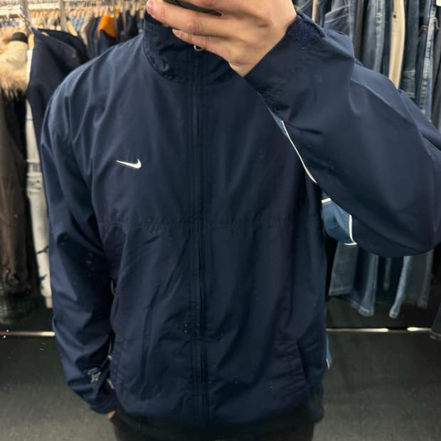 L)00’s 나이키 빈티지 올드스쿨 네이비/블루 배색 바람막이 트랙자켓