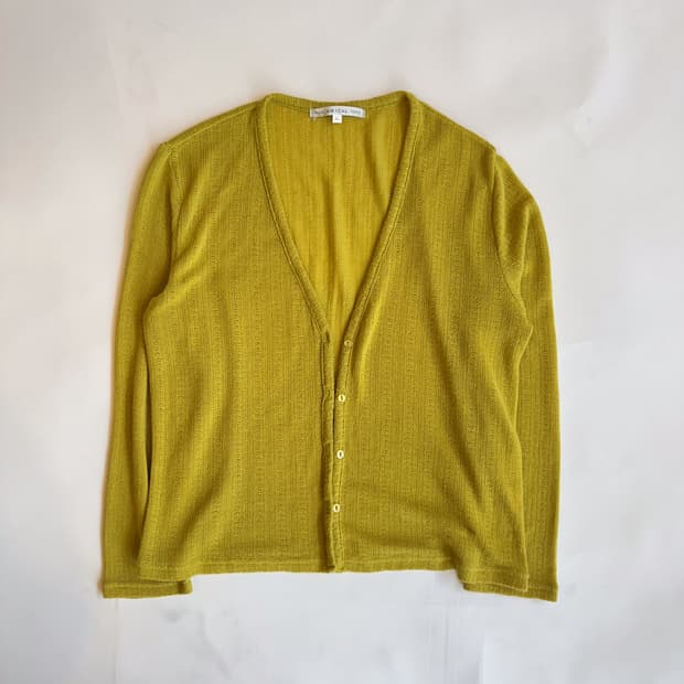 Yellow Pointelle Knit Cardigan