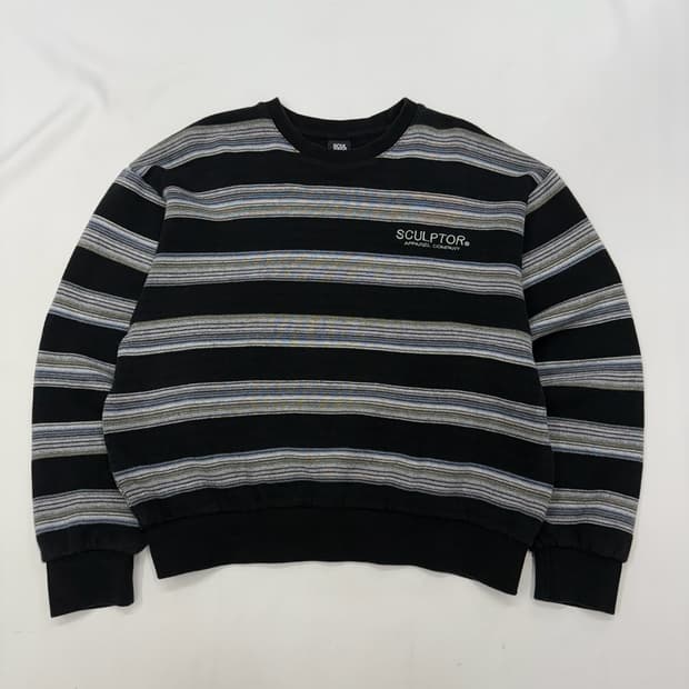 스컬프터 블랙 멀티컬러 스트라이프 코튼 스웻 맨투맨