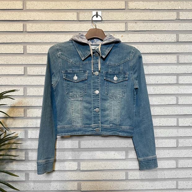 JPN VINTAGE 크롭 데님 후드자켓 트러커 패널 페이딩 디테일