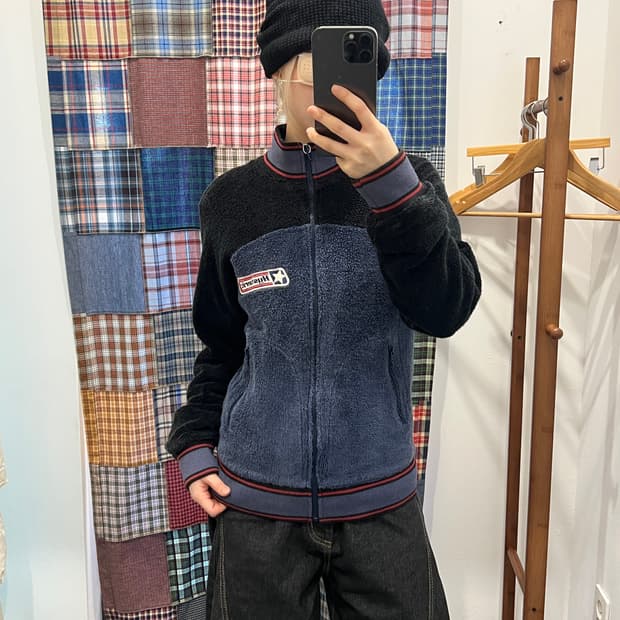 히스테릭글래머 양털 네이비 블랙 집업