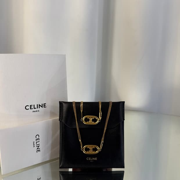 [정품] 셀린느 트리옹프 금장 목걸이 / 팔찌 세트