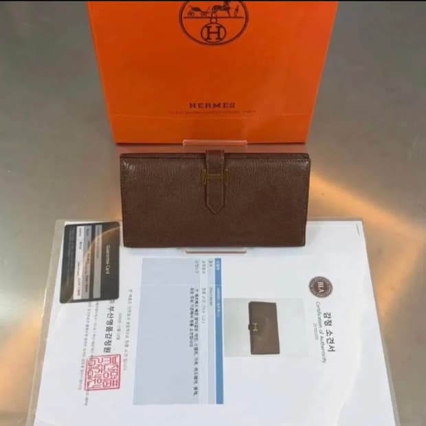 [정품] 에르메스 베안 브라운 골드 H 스위프트 고트스킨 장지갑