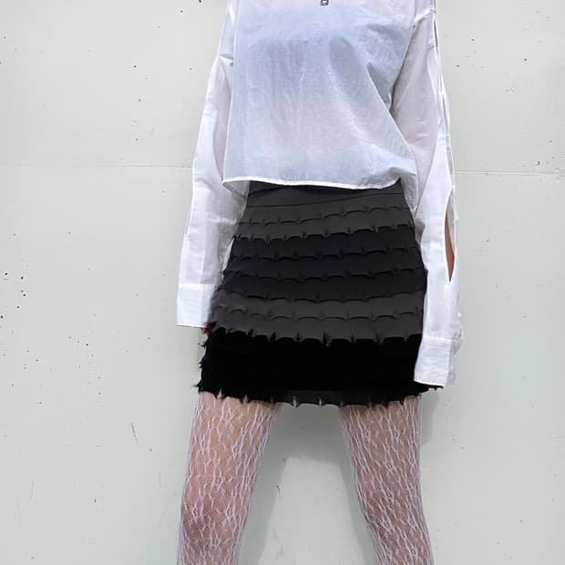 Wave color block mini skirt 
