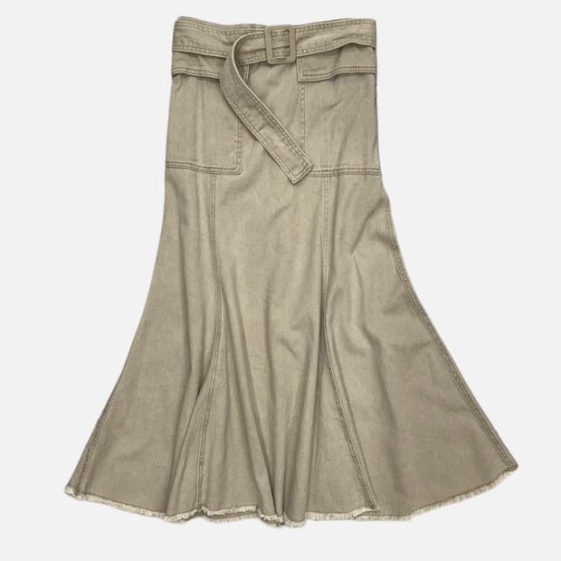 beige belted flare skirt