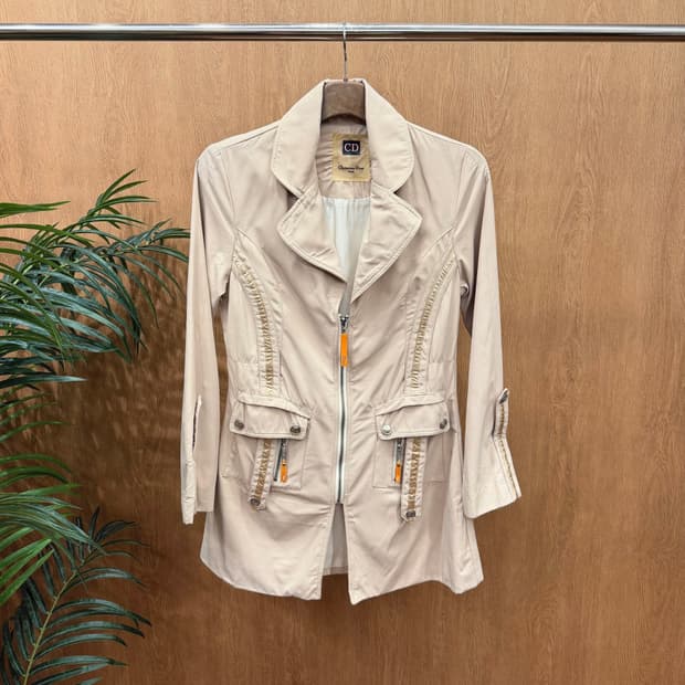 크리스찬 디올 롱 자켓 포켓 지퍼 스트랩 디테일 슬림핏 베이지 핑크