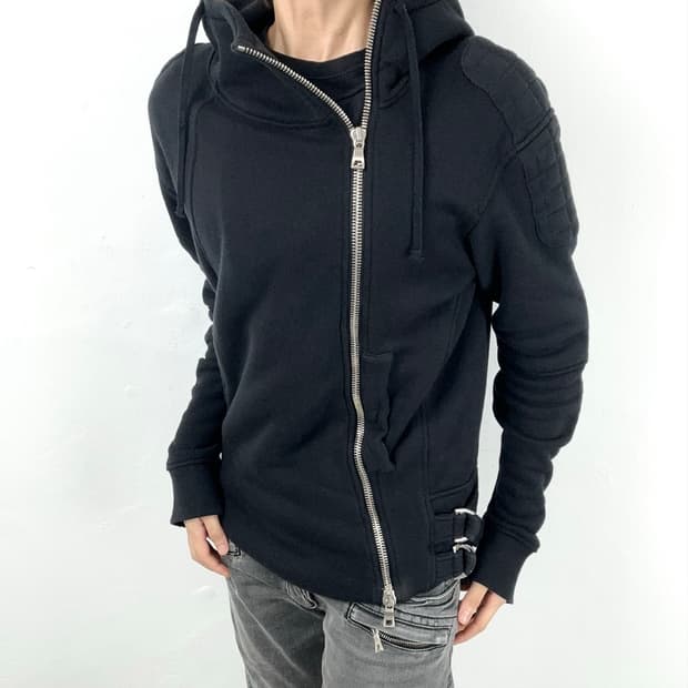 Early Balmain Asymmetric Biker Zip Hoodi