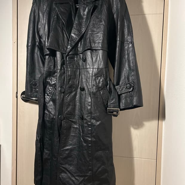 Sheep Skin Leather Long Trench Coat
