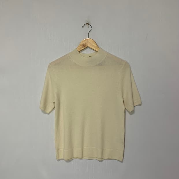 유니클로 캐시미어 100% 빈티지 아이보리 반팔 니트 여성 L