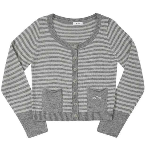 애즈온 넛 포켓 가디건 스트라이프 그레이