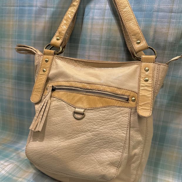 Yellow Beige Real Leather Bag