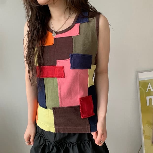 comme des garcons, patchwork sleeveless