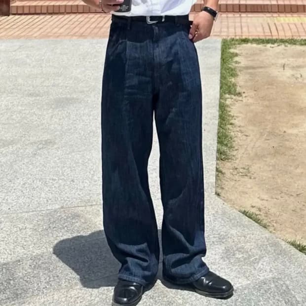 [새상품] 포트너스 라이트 투 턱 와이드 진 (로우 인디고)Ssize