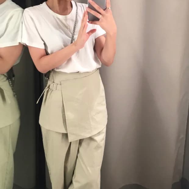 스커트 랩 레이어드 슬랙스 팬츠