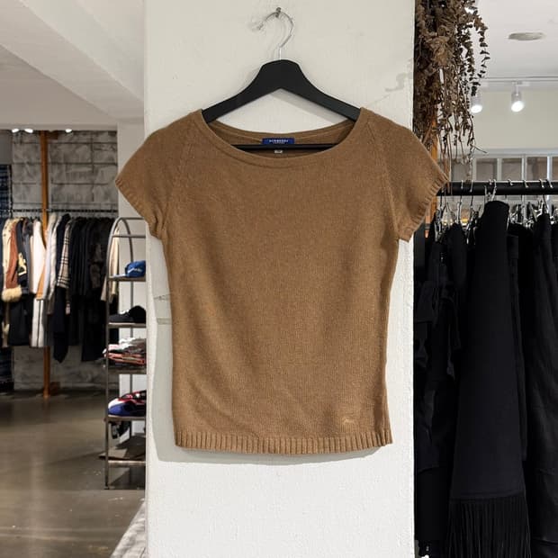 버버리 베이지 울 블렌드 하프 니트