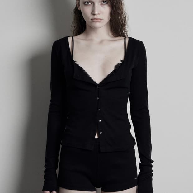 보헤미안서울 베이직 스쿱 버튼 가디건 블랙