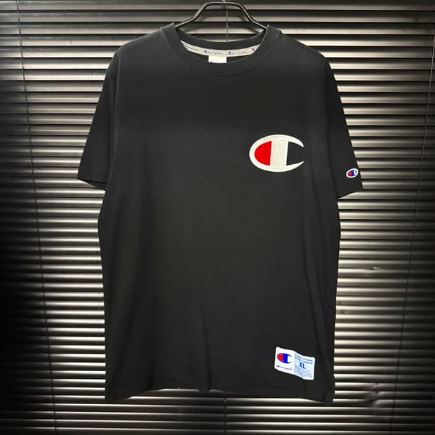 챔피온 빅로고 자수 와펜 블랙 반팔 티셔츠 XL 105 올드스쿨 y2k 