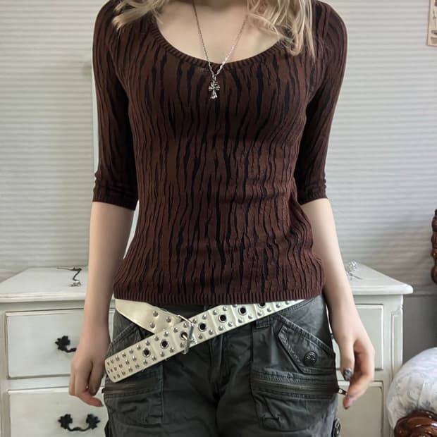 MAITRESSE 브라운 레오파드 슬림니트