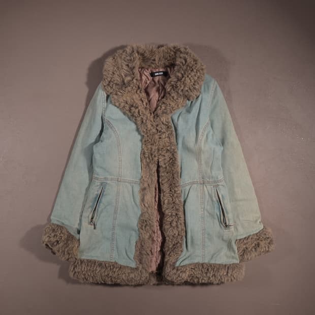 DENIM FAKE FUR JACKET