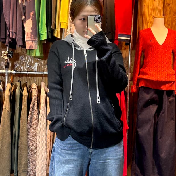 M FUBU 푸부 자수 그래픽 로고 블랙 니트 후드집업