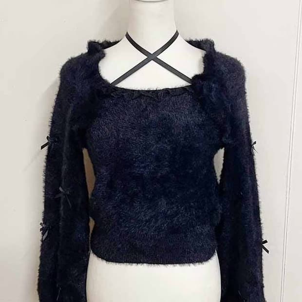 MARS 마즈 리본 케이프풍 니트 블랙 지뢰계 양지뢰 공겜 고스 로리