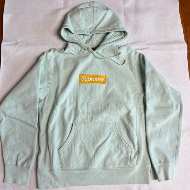 [M] 17FW 슈프림 박스로고 후드 아이스블루