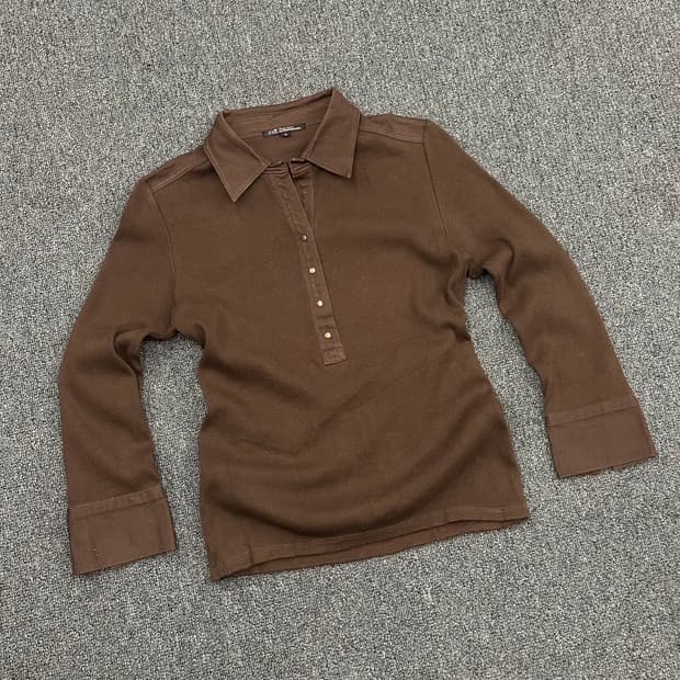 38)Japanese vintage 여성 브라운 카라 니트 셔츠