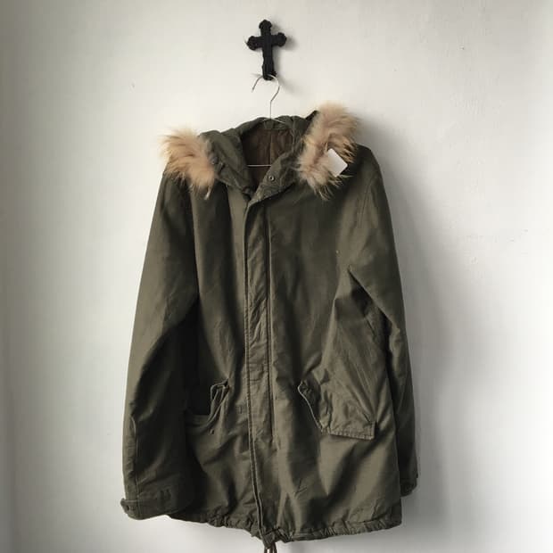 Fake fur hood military khaki jacket