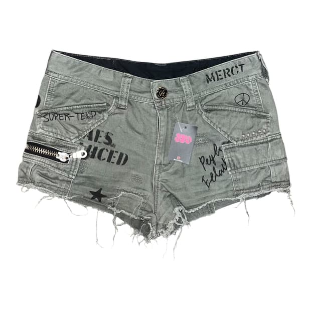 카고 스터드 자수 레터링 숏 팬츠 y2k갸루펑크