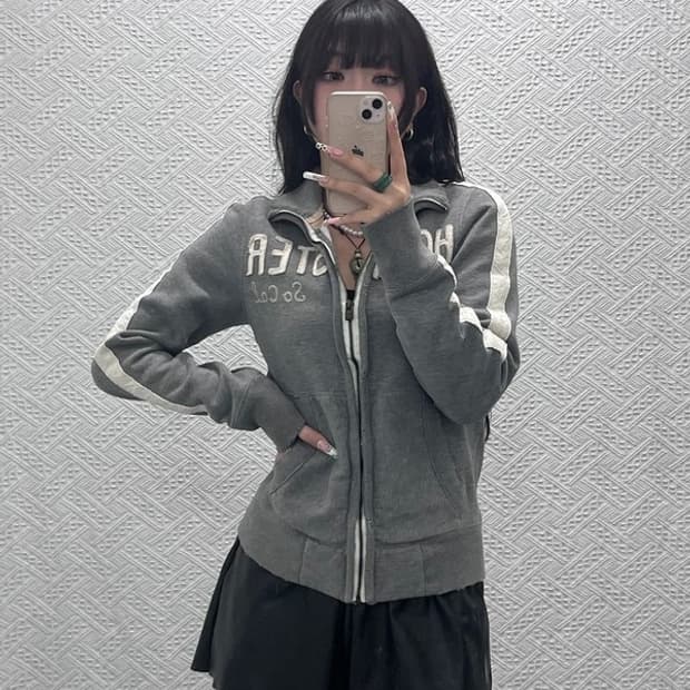 홀리스터 Y2K 빈티지 디스트로이드 데미지 집업 XS C11418