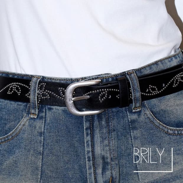 [Unisex] WAY 플라워 스터드 비건 가죽 클래식 웨스턴 벨트