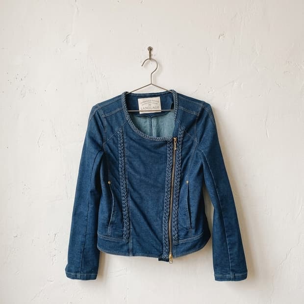 땋임 디테일 데님 라이더 자켓