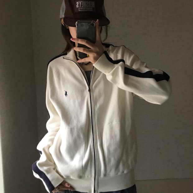 폴로 크림 네이비 니트집업