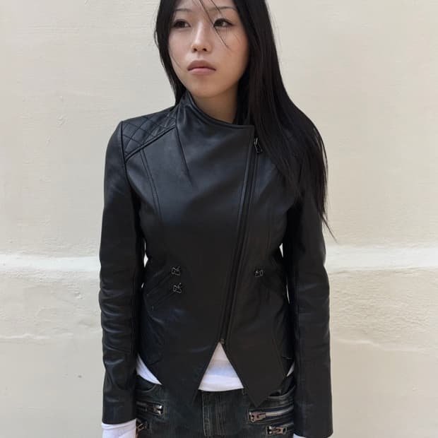 Multi zipper leather biker jacket