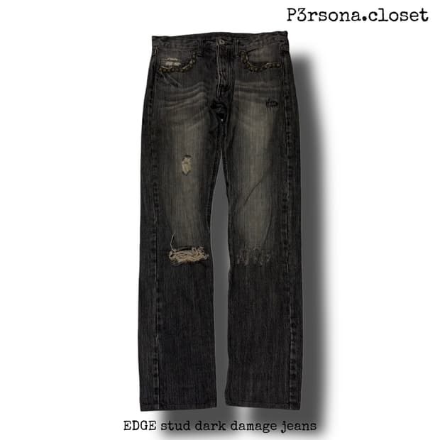 EDGE stud dark damage jeans