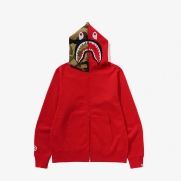 베이프 퍼스트 샤크 풀 집 후드 레드