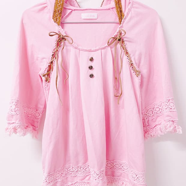 리즈리사 딸기초코 리본 후드 튜닉 히메갸루 히메카지 모리걸 보헤미안