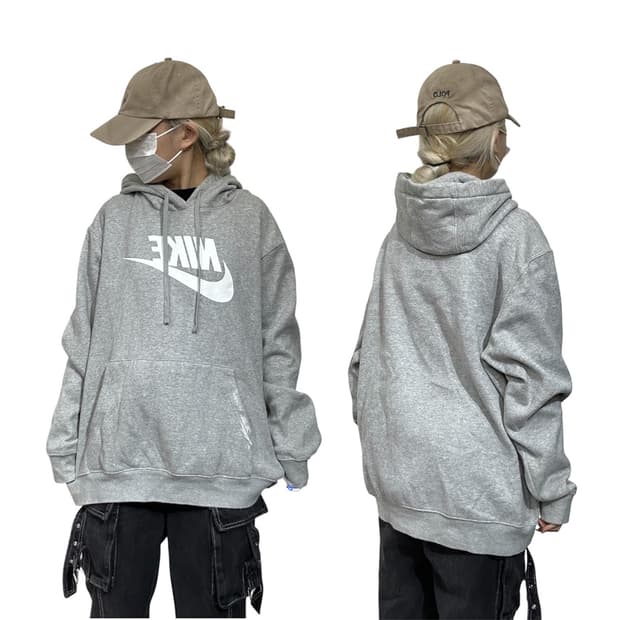 나이키 그레이 미드 스우시 후드 오버핏 후드티 XL 