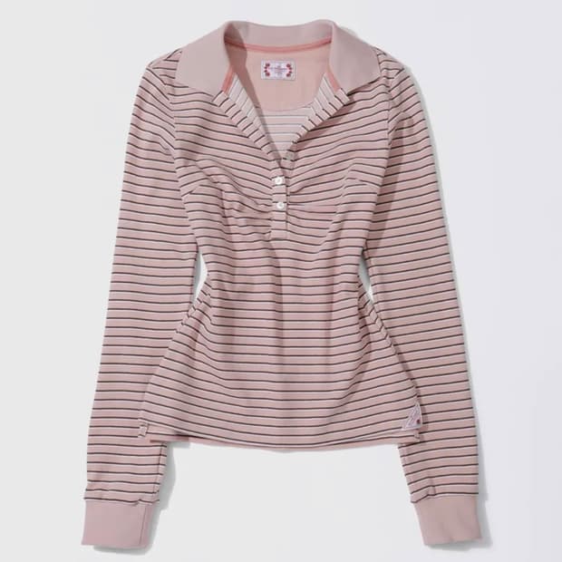 새상품)) 스컬프터 스트라이프 셔링 테니스 셔츠 핑크 S